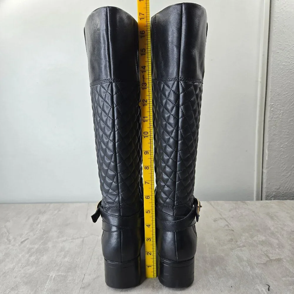 Knee High Equestrian Boots 9.5‎ Black Leather Quilted Tall Buckle Western Riding